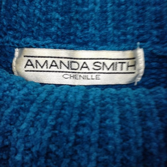 VTG AMANDA SMITH Turquoise Chenille Turtleneck - Picture 6 of 8